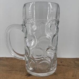 Large Glass Stein 1 Litre Beer Jug Tankard Circle Dimple Thumbprint Austria VTG